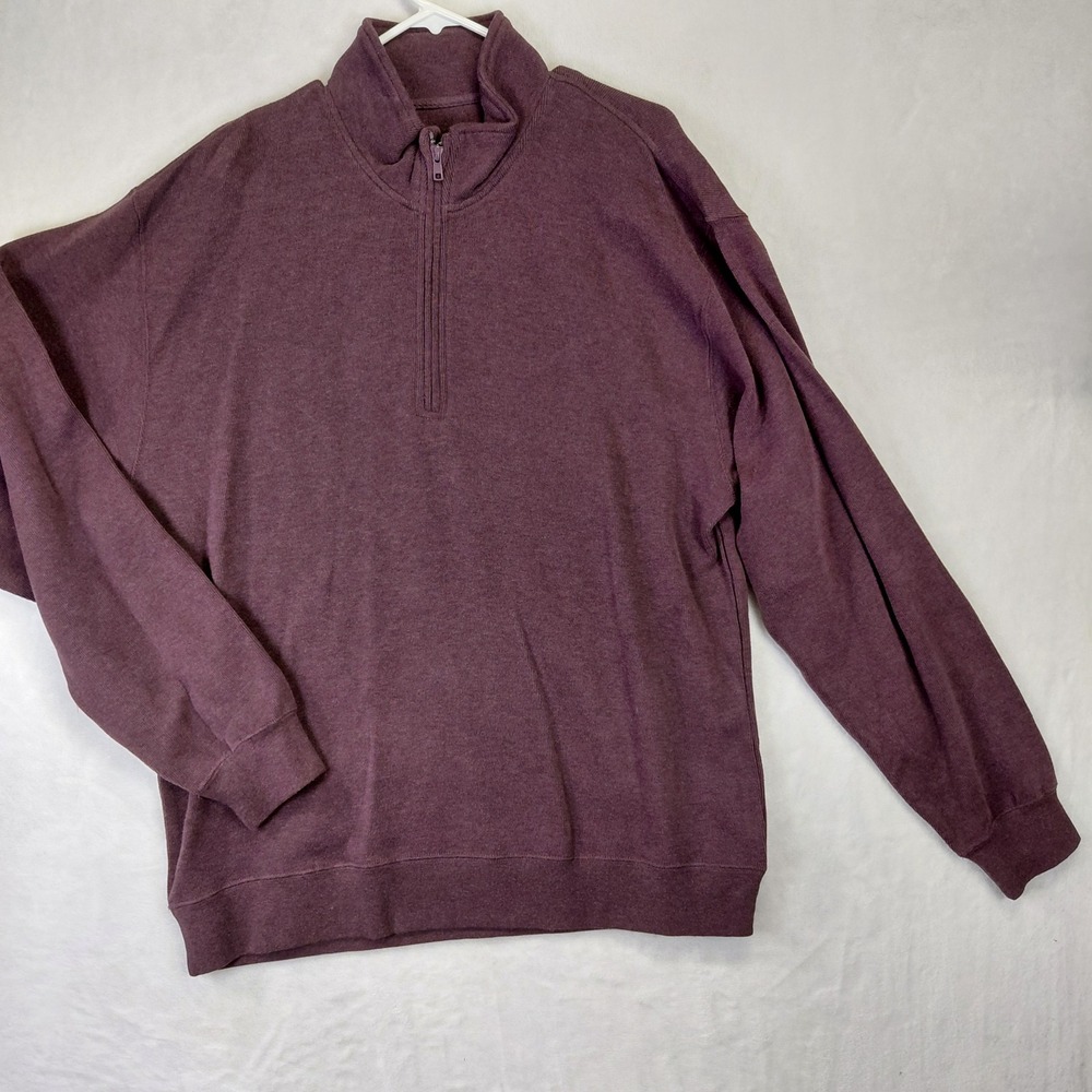 Orvis Mens Quarter Zip Pullover Sweater Burgundy Maroon 100% Cotton Large